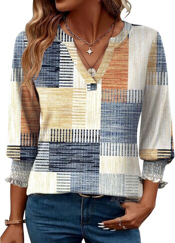 LOMON Women's 2025 Fashion Tops 3/4 Length Sleeve Business Casual Blouses Summer Tees Shirts in Kuwait