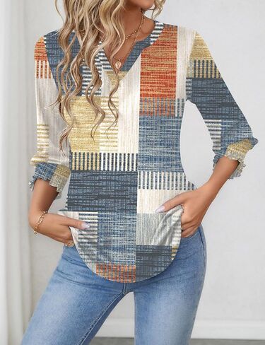 LOMON Women's 2025 Fashion Tops 3/4 Length Sleeve Business Casual Blouses Summer Tees Shirts in Kuwait