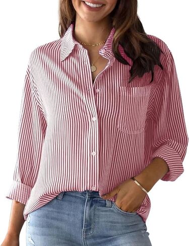 IBAOTORONI Women's Striped Button Down Shirts: Long Sleeve Office Casual Business Blouses with Pocket in Saudi Arabia