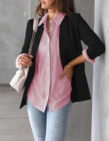 IBAOTORONI Women's Striped Button Down Shirts: Long Sleeve Office Casual Business Blouses with Pocket in Saudi Arabia