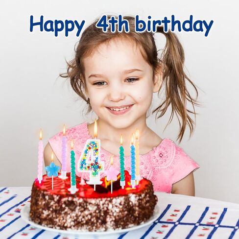 شمعة عيد ميلاد سعيد، 5 شموع عيد ميلاد للفتيات والصبيان، مجموعة شموع عيد ميلاد تتضمن قطعة واحدة من الشمعة ثلاثية الأبعاد رقم 5، 12 قطعة من شموع الماكارون الحلزونية، قطعتان من الشموع على شكل نجمة in Saudi Arabia