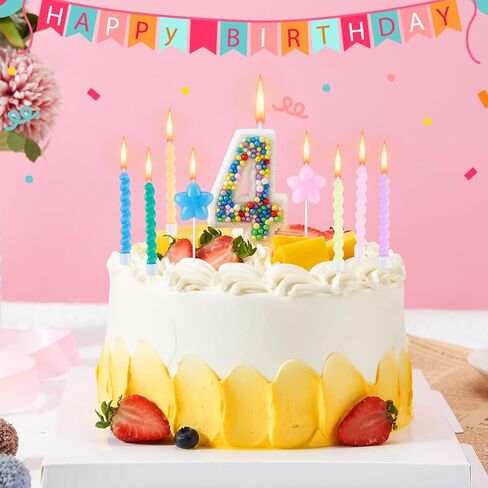 شمعة عيد ميلاد سعيد، 5 شموع عيد ميلاد للفتيات والصبيان، مجموعة شموع عيد ميلاد تتضمن قطعة واحدة من الشمعة ثلاثية الأبعاد رقم 5، 12 قطعة من شموع الماكارون الحلزونية، قطعتان من الشموع على شكل نجمة in Saudi Arabia