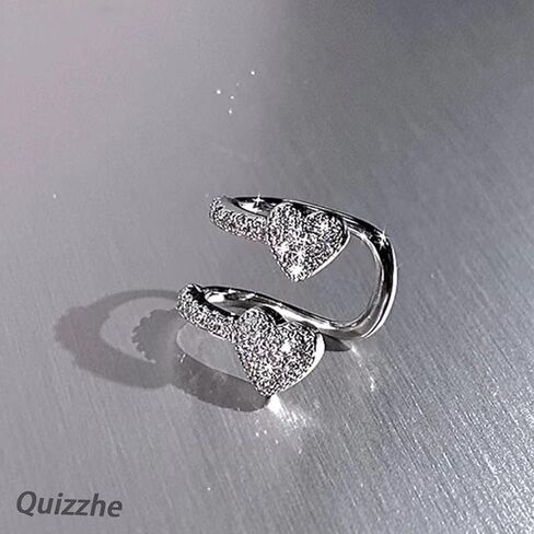 Heart Ear Cuff Earrings Simple Tiny Silver Pave Crystal Wrap Earrings Sweet Double Heart Shape Rhinestone Cartilage Clip Non-Piercing Trendy Jewelry Gifts for Women in Saudi Arabia