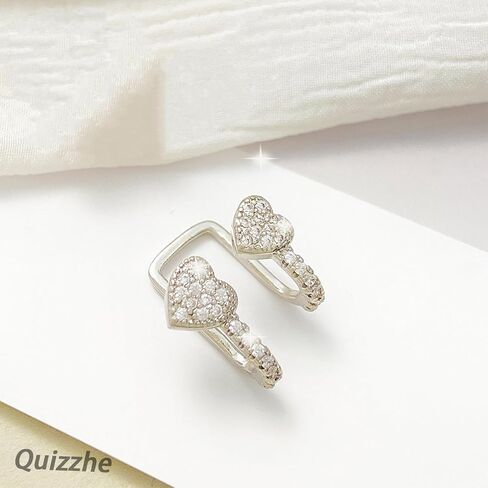 Heart Ear Cuff Earrings Simple Tiny Silver Pave Crystal Wrap Earrings Sweet Double Heart Shape Rhinestone Cartilage Clip Non-Piercing Trendy Jewelry Gifts for Women in Saudi Arabia