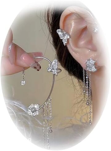 Butterfly Tassel Style Zircon Earrings Butterfly Earrings For Women Ear Cuffs for Women Rhinestone Non Piercing Ear Crawler Clips in Kuwait