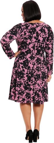London Times Women's Pleated Neck Long Sleeve Fit and Flare in Saudi Arabia