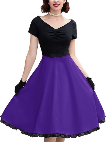 MUXXN Women's Vintage Style Colorblock V Neck Cocktail Prom Big Swing Dresses in Kuwait