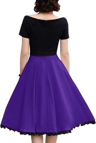 MUXXN Women's Vintage Style Colorblock V Neck Cocktail Prom Big Swing Dresses in Kuwait