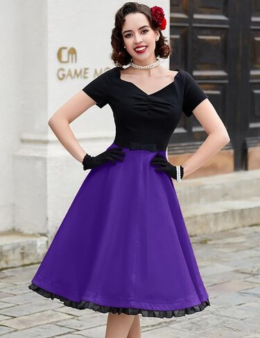 MUXXN Women's Vintage Style Colorblock V Neck Cocktail Prom Big Swing Dresses in Kuwait