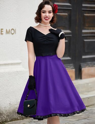 MUXXN Women's Vintage Style Colorblock V Neck Cocktail Prom Big Swing Dresses in Kuwait