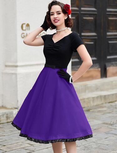 MUXXN Women's Vintage Style Colorblock V Neck Cocktail Prom Big Swing Dresses in Kuwait