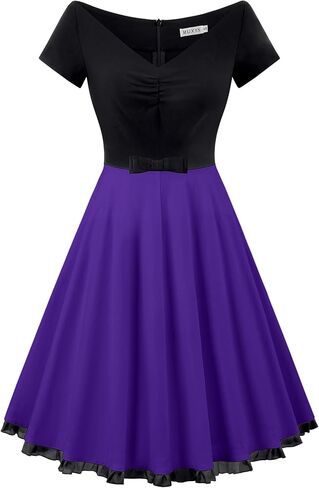 MUXXN Women's Vintage Style Colorblock V Neck Cocktail Prom Big Swing Dresses in Kuwait