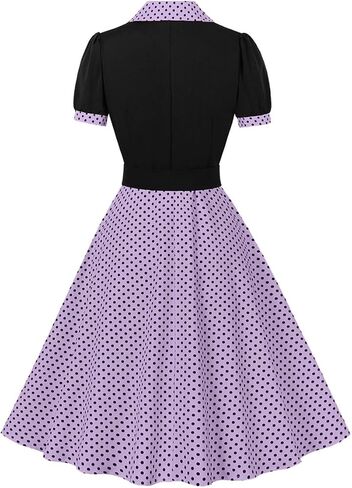 ODIZLI Women's 1950s Retro Dress Short Sleeve Notched Lapel Polka Dot Stripe Swing Dress with Belt Cocktail Dress in Kuwait