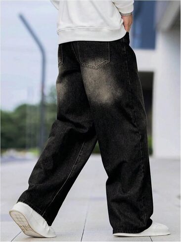 OYOANGLE Men's Wide Leg Denim Pants Casual Hip Hop Solid Loose Fit Jean Pants Streetwear Skateboard Pants in Saudi Arabia