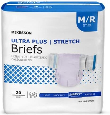 Mckesson, Adult Disposable Ultra Plus Stretch Tab Closure Brief, Size: Medium, Heavy Absorbency, Color: Lavender. Packaged: 20 Per Bag, 4 Bags Per Case, 80 Briefs Total by Mckesson in Saudi Arabia