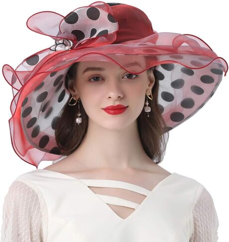 Women's Church Derby Tea Party Wedding Hat Polka Dot Organza Hats in Saudi Arabia