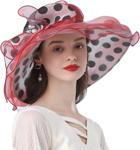 Women's Church Derby Tea Party Wedding Hat Polka Dot Organza Hats in Saudi Arabia
