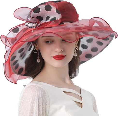 Women's Church Derby Tea Party Wedding Hat Polka Dot Organza Hats in Saudi Arabia