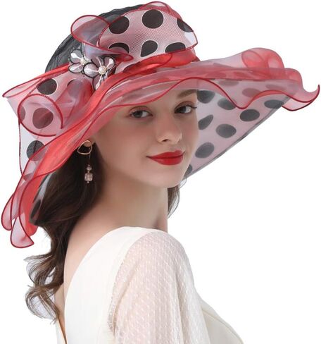 Women's Church Derby Tea Party Wedding Hat Polka Dot Organza Hats in Saudi Arabia