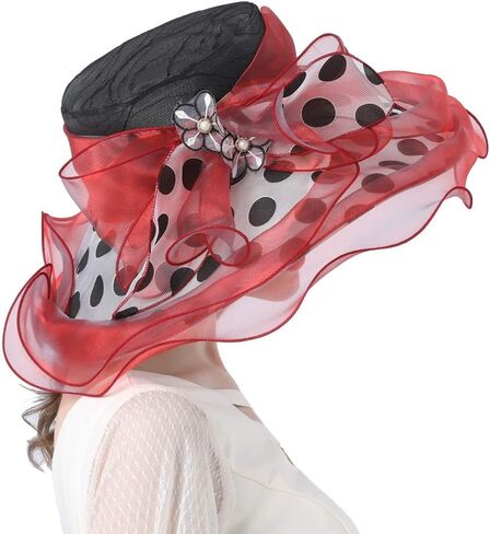 Women's Church Derby Tea Party Wedding Hat Polka Dot Organza Hats in Saudi Arabia