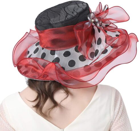 Women's Church Derby Tea Party Wedding Hat Polka Dot Organza Hats in Saudi Arabia