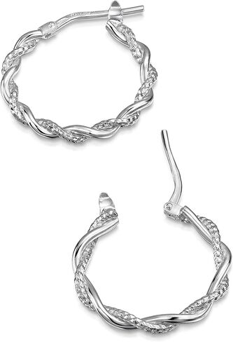 Amberta Italian 925 Sterling Silver Hoop Earrings for Women | Silver Twisted Hoops | Twisted Rope Hoop Earrings | Silver Round Hoop Earrings for Women in Kuwait
