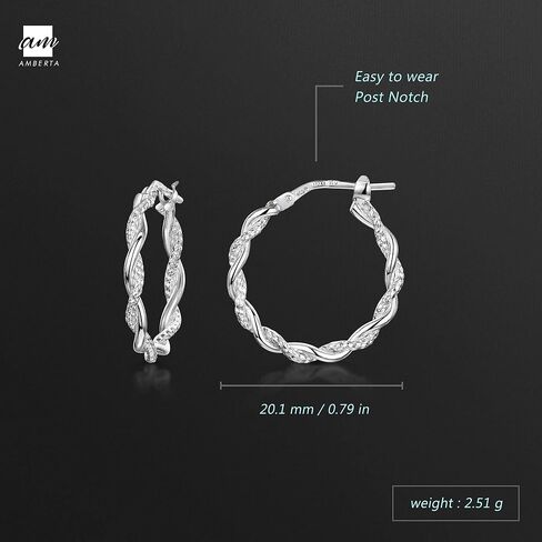 Amberta Italian 925 Sterling Silver Hoop Earrings for Women | Silver Twisted Hoops | Twisted Rope Hoop Earrings | Silver Round Hoop Earrings for Women in Kuwait