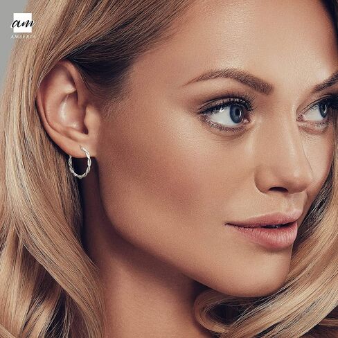 Amberta Italian 925 Sterling Silver Hoop Earrings for Women | Silver Twisted Hoops | Twisted Rope Hoop Earrings | Silver Round Hoop Earrings for Women in Kuwait