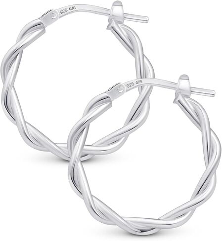 Amberta Italian 925 Sterling Silver Hoop Earrings for Women | Silver Twisted Hoops | Twisted Rope Hoop Earrings | Silver Round Hoop Earrings for Women in Kuwait