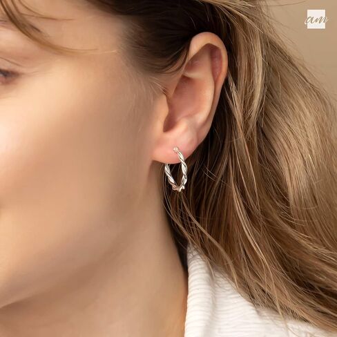 Amberta Italian 925 Sterling Silver Hoop Earrings for Women | Silver Twisted Hoops | Twisted Rope Hoop Earrings | Silver Round Hoop Earrings for Women in Kuwait