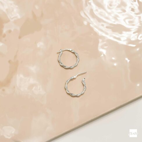 Amberta Italian 925 Sterling Silver Hoop Earrings for Women | Silver Twisted Hoops | Twisted Rope Hoop Earrings | Silver Round Hoop Earrings for Women in Kuwait
