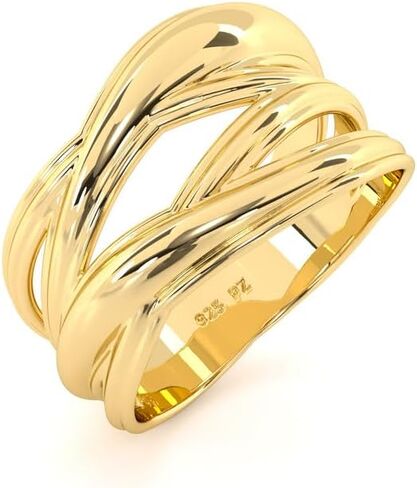 Paz Creations 925 Sterling Silver Criss Cross Ring For Women, Statement Ring, Artisan Handcrafted Designer with 1 Year Warranty, Silver/Gold Plated Ring in Kuwait