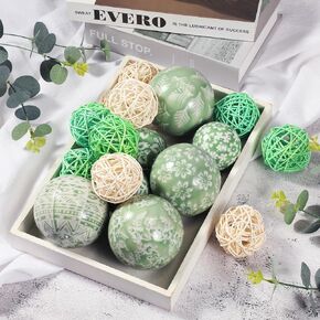 18 قطعة من uiifan من البورسلين المزخرف باللون الأخضر والأبيض والأخضر والأزرق والأبيض، مجموعة من كرات حبل الروطان المصنوعة من الخيزران، كرات حشو وعاء مزهرية، كرات معلقة لقطع عيد الميلاد المركزية، حديقة المنزل وحفلات الزفاف in Kuwait