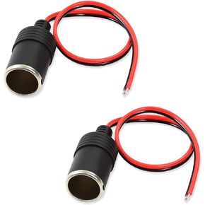 2 Pcs Car Charger Power Cigarette Lighter Female Socket Cable Plug Adapter,to Bare Wire Open End Cable for DC 12V / 24V Car Charger,Thicker line up to 18AWG,300mm,1Ft