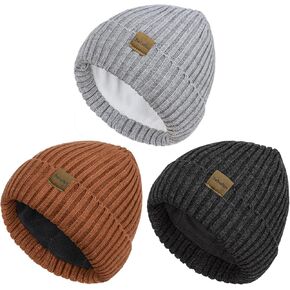 Beanies Hats Men 3 Pack, Unisex Beanie for Men Women, Warm Soft Polar Fleece Lining Thick Knit Cuff Winter Hat