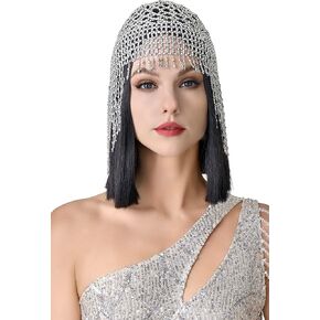 BABEYOND 1920s Beaded Cap Headpiece Roaring 20s Beaded Flapper Headpiece Cleopatra Headpiece for Gatsby Themed Party