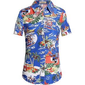 SSLR Womens Button Down Shirts Santa Claus Short Sleeve Blouse Hawaiian Christmas Shirts for Women in Kuwait