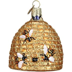 Old World Christmas Bee Collection Glass Blown Ornament for Christmas Tree, Bee Skep