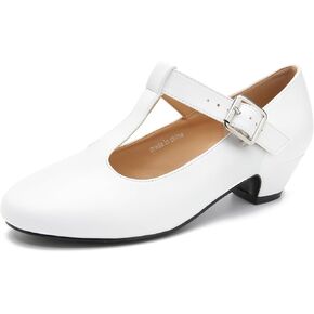 MAIERNISI JESSI Women's T-Strap Mary Jane Pumps Low Chunky Heel Wedding Dress Shoes