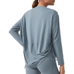 altiland Drawstring Side Ruched Long Sleeve Workout Shirts for Women, Buttery Soft Running Gym Athletic Yoga Tops Loose Fit