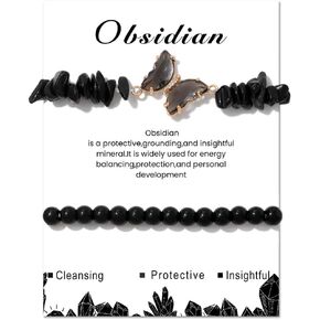 2Pcs Butterfly Bracelet Healing Bracelets for Women Beaded Bracelets Butterfly Bracelets for Women 6mm Natural Stone Bracelet Layered Anxiety Bracelet Butterfly Jewelry for Women
