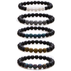 Bivei Beaded Bracelet Set 5pcs for Women Men - Natural Gemstone Crystal Bracelets Healing Anxiety Round Stretch Jewelry