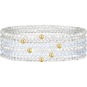 Beaded Bracelets for Women Stackable Bead Bracelets 6Pcs Bohemian Stretch Crystal Beads Boho Bracelet Set Friendship Jewelry
