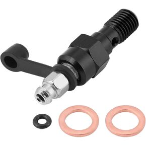 Banjo Bolt Bleed Screw, M10x1.0mm Motorcycle Brake Master Cylinder Caliper Bleed Screw Nipple Banjo Bolt + Dust (Black)