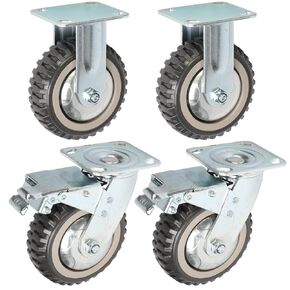 6 Inch Caster Wheels Heavy Duty Polyurethane Offroad Casters Set of 4 Swivel Plate Caster with 2 Brake Industrial Locking Wheels, Load Bearing 1653lbs