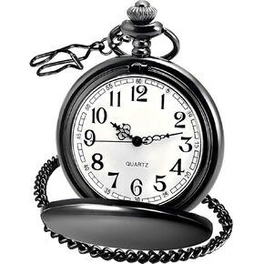 LYMFHCH Classic Smooth Vintage Quartz Pocket Watch, Arabic Numerals Scale Mens Womens Watch with Chain Christmas Graduation Birthday Gifts Fathers Day