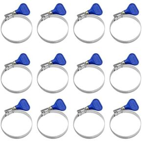 12Pcs Key Hose Clamp Adjustable 1-1/4 to 2 inch/32-50 mm, Thumb Screw Key Type, 304 Stainless Steel Metal Hose Clamps for Dryer Vent Pipe RV Worm Gear Automotive, Pool and PVC Tubing