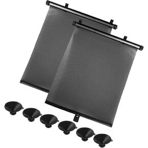 Motoforti Car Window Shade Retractable Side Window Sun Shade 19.3x15.8Inch Car Roller Sunshade PU Mesh Cloth Plastic Metal Black Long-Lasting