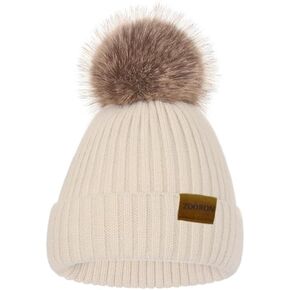 قبعات ZOORON Beanies للنساء في فصل الشتاء المحبوكة مع قبعة جمجمة دافئة من الفرو الصناعي in Kuwait