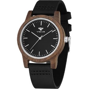 Wooden Watches for Men and Women, Natural Walnut/Olive Wood Japanese Quartz Chronograph, Adjustable Strap, Military Sports and Leisure